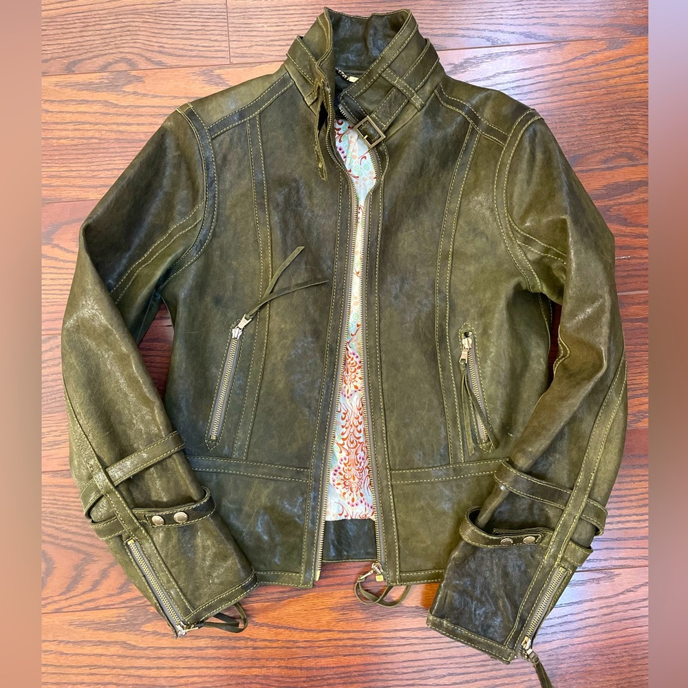 Andrew Marc Olive Moro Leather Jacket